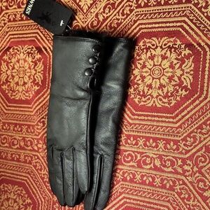 🆕️Fownes Brothers black genuine leather gloves with fur, 6 1/2